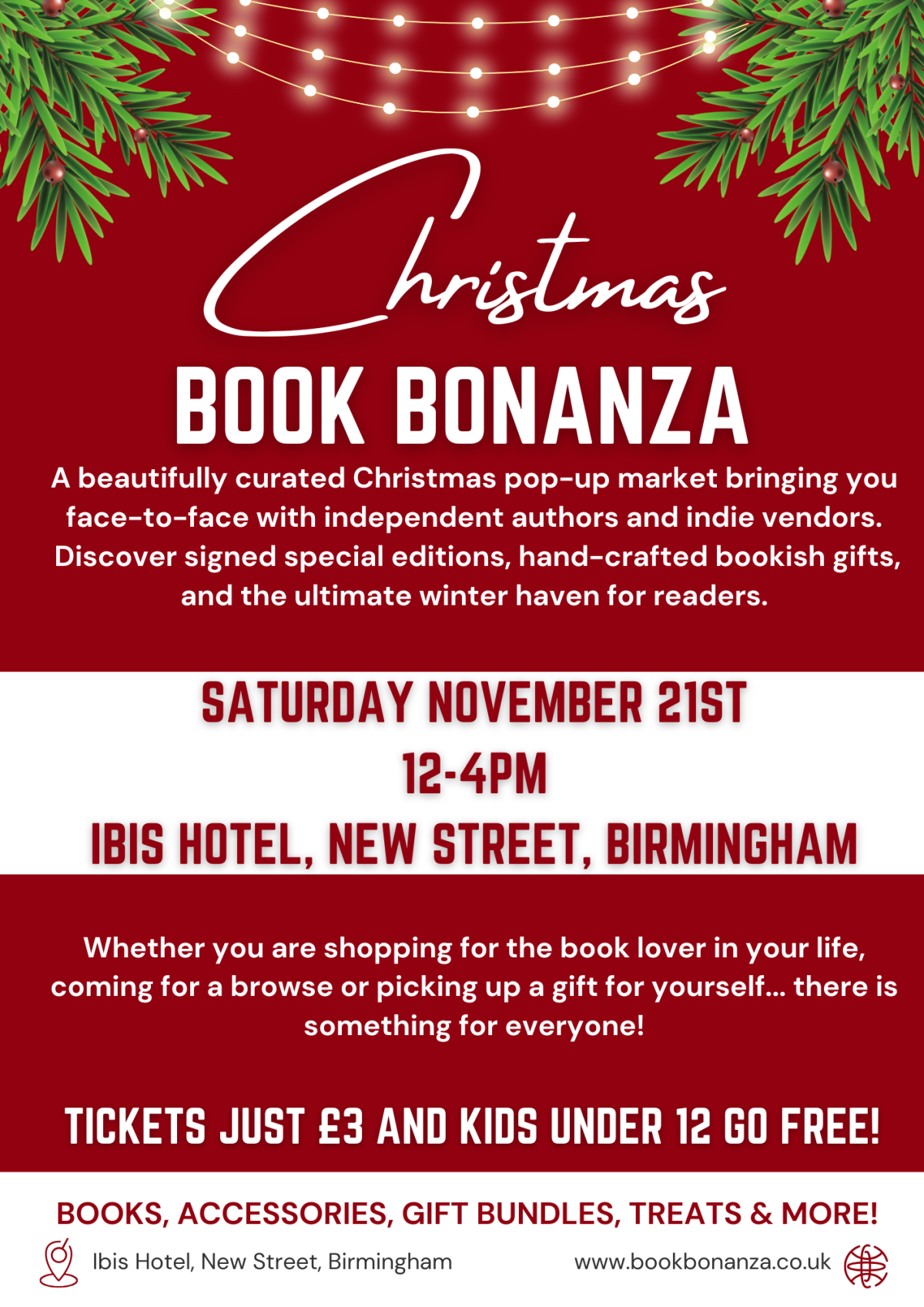 Book signing event for Birmingham Book Bonanza Christmas on Saturday November 21, 2026