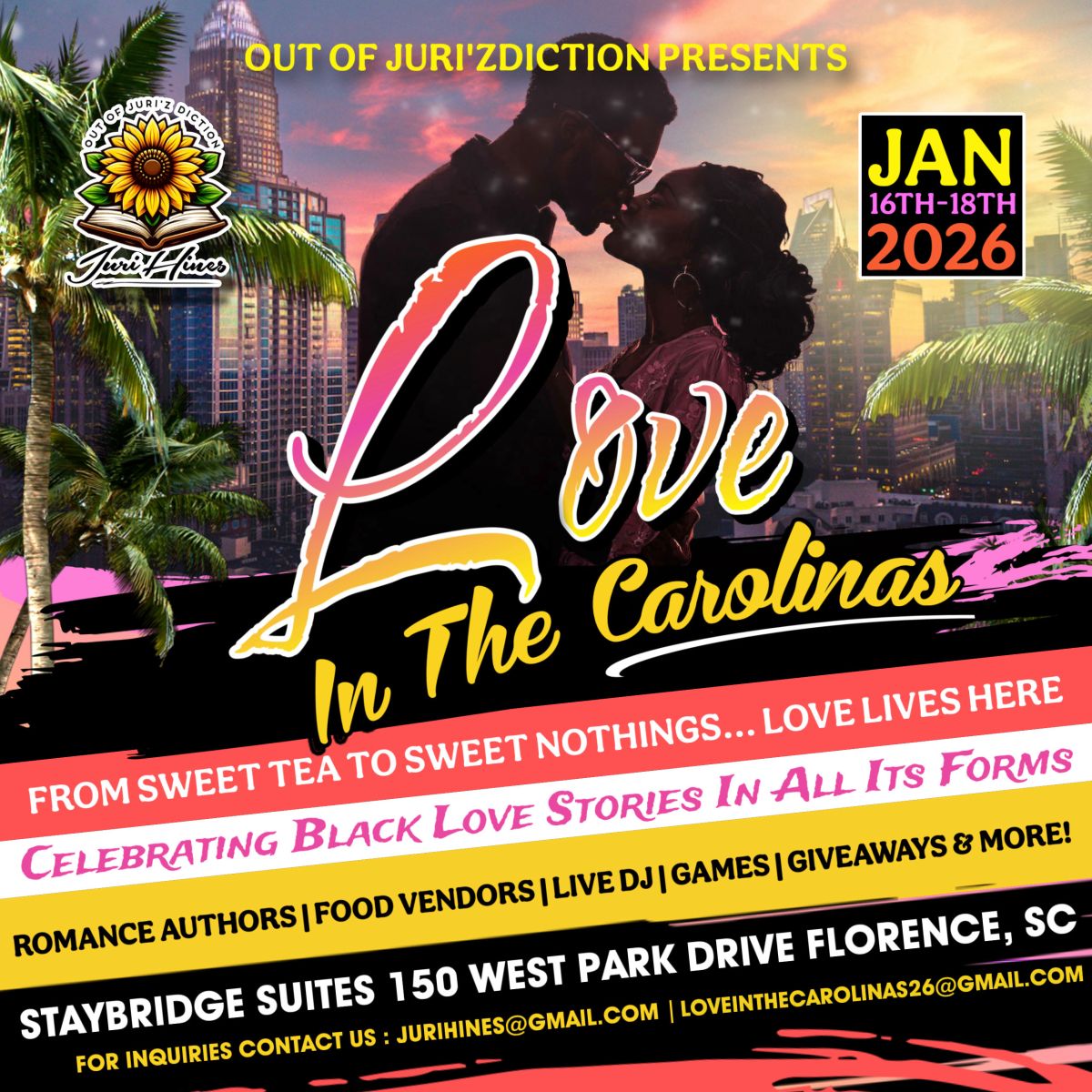 Book signing event for Love in the Carolinas on Friday, January 16 - 18, 2026