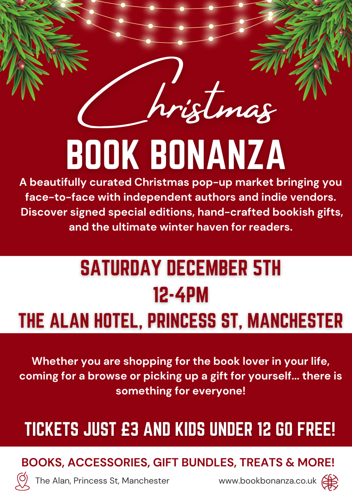 Book signing event for Manchester Book Bonanza Christmas on Saturday December 5, 2026