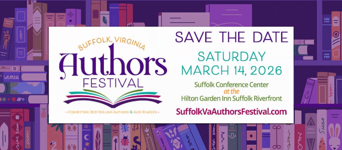 Book signing event for Suffolk Virginia Authors Festival on Saturday March 14, 2026
