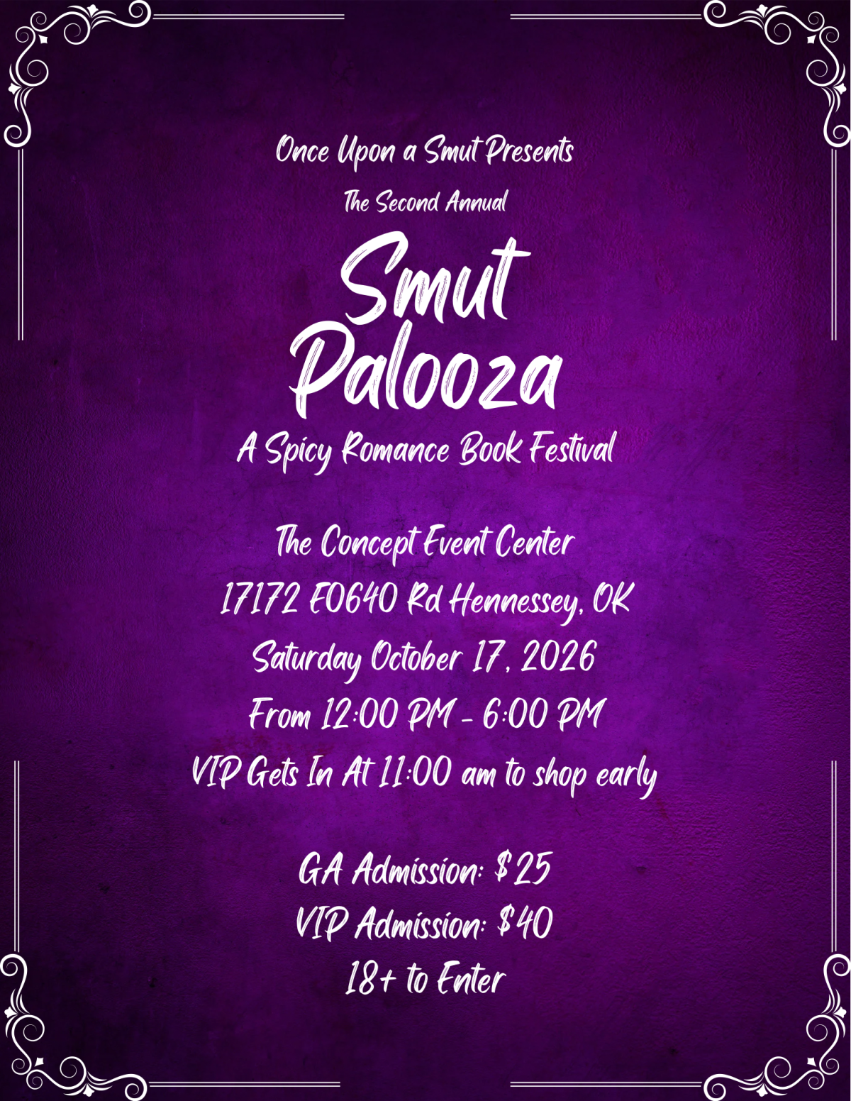 Book signing event for 2nd Annual Smut Palooza on Saturday October 17, 2026