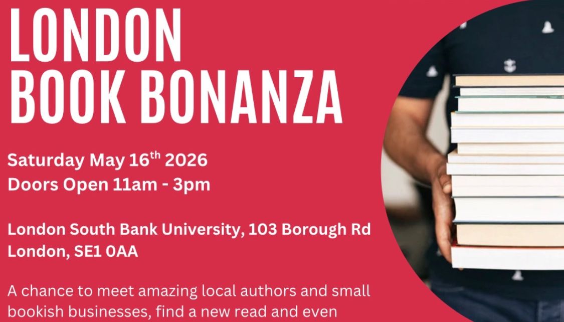 Book signing event for London Book Bonanza on Saturday May 16, 2026