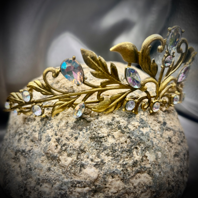 Tiara ~ Vintage style Gemstone Leaf Crown with multi-tone rhinestones