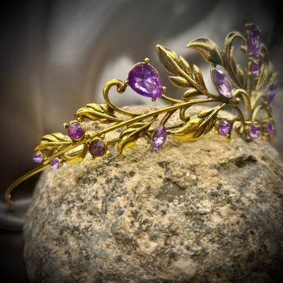 Tiara ~ Vintage style Gemstone Leaf Crown with purple rhinestones