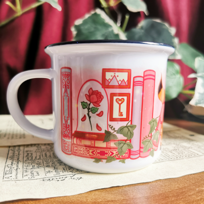 Fantasy Romance Bookshelf Ceramic Camper Mug