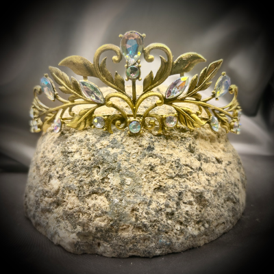 Tiara ~ Vintage style Gemstone Leaf Crown with multi-tone rhinestones