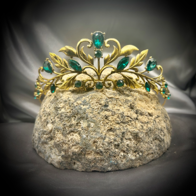 Tiara ~ Vintage style Gemstone Leaf Crown with green rhinestones