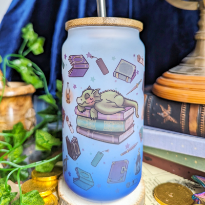 Fantasy Reader Can Glass Cup | Bamboo Lid and Metal Straw