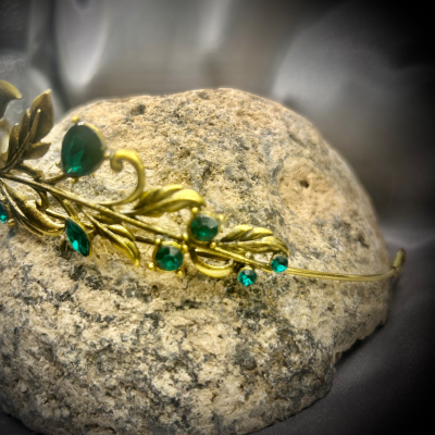 Tiara ~ Vintage style Gemstone Leaf Crown with green rhinestones
