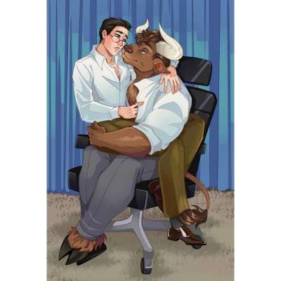 Jamie On Magnus Lap (blue office chair)