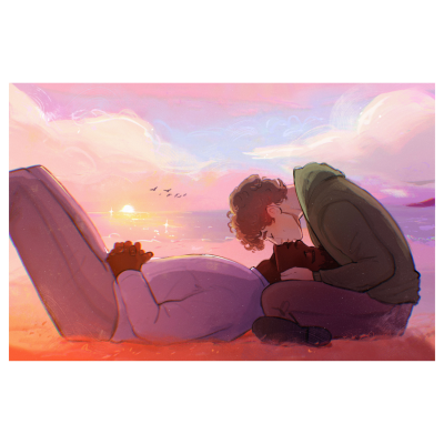 Marvin and Olan Kissing on the Beach
