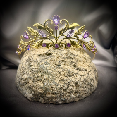 Tiara ~ Vintage style Gemstone Leaf Crown with purple rhinestones