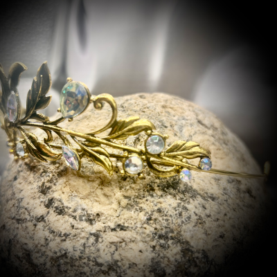 Tiara ~ Vintage style Gemstone Leaf Crown with multi-tone rhinestones