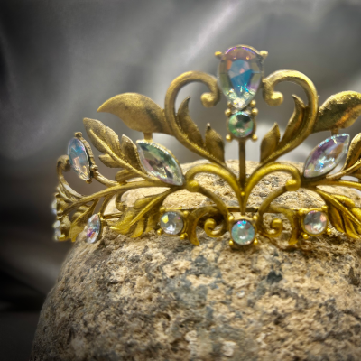 Tiara ~ Vintage style Gemstone Leaf Crown with multi-tone rhinestones