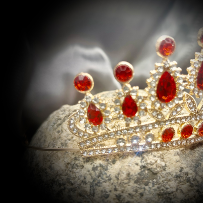 Tiara with red faux jewels and clear rhinestones