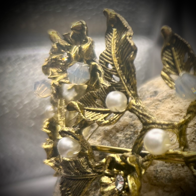 Tiara with faux Pearls, flowers, leaves, and beads