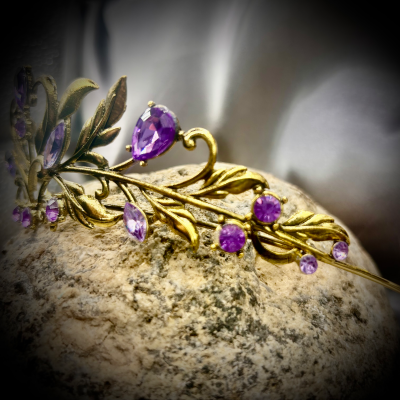 Tiara ~ Vintage style Gemstone Leaf Crown with purple rhinestones