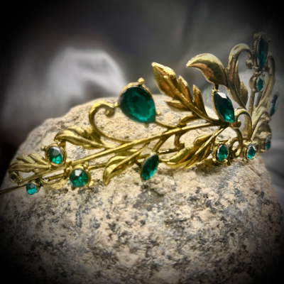 Tiara ~ Vintage style Gemstone Leaf Crown with green rhinestones