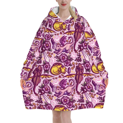 Hooded blanket romantasy swords and dragons pink