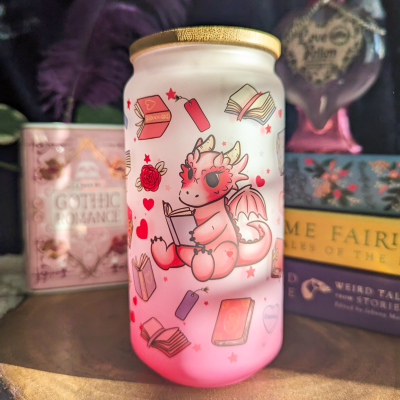 Pink Book Dragon Can Glass Cup | Bamboo Lid and Metal Straw