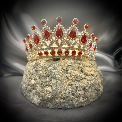 Tiara with red faux jewels and clear rhinestones