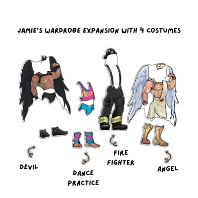 Dress Up Jamie! Wardrobe expansion pack with 4 costumes.
