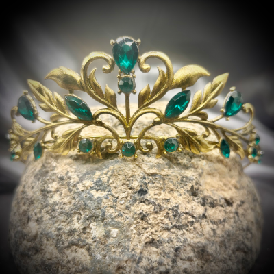 Tiara ~ Vintage style Gemstone Leaf Crown with green rhinestones