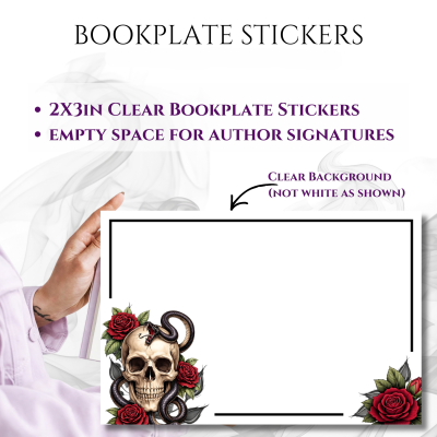 Bookplate Sticker 2"x3"  (#36 Skull-Snake-Roses)